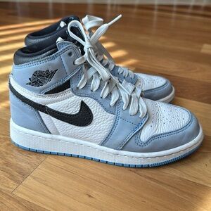 Kids Jordan 1 Mid Sneakers, Size 4Y (23cm) - Ice Blue and White